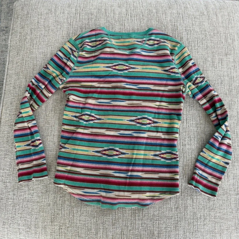 Chaps‎ Denim Womens M Henley Shirt Southwestern Ikat Aztec Waffle Knit Thermal